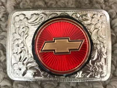 Vintage Gold Chevy Bow Tie Logo Red Belt Buckle • $5.99