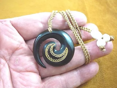 IBP-52 MAORI Style Circle Of Life FISH HOOK Aceh Bovine Horn PENDANT Necklace • $19.99