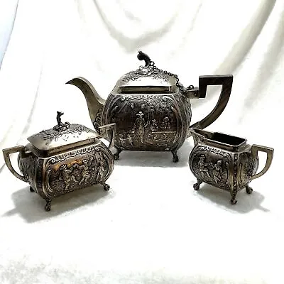800 Silver Three Piece German Tea Set • $999