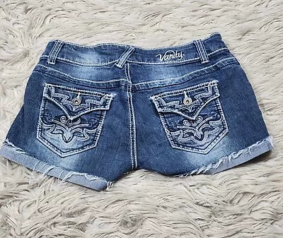  Vanity Shorts Women's Size 28 Blue Low Rise Denim Jean Cuffed Flap Pocket • $14.11