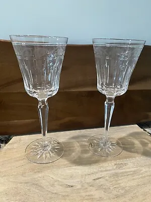 Vintage Wedgwood Monarch Crystal Water Goblets 8 7/8” Tall Set Of 2 • $60