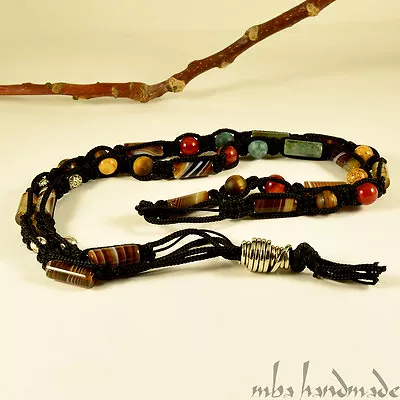 Men's Agate & Tiger's Eye & Jasper Genuine Gemstone Beads Shamballa Necklace • $44