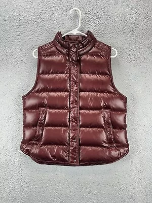 J.Crew Vest Women Large Shiny Maroon Down Quilted Puffer Nylon Snap Full Zip NEW • $47.50