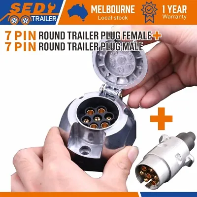 $16.90 • Buy 7 Pin Male + Female Round Trailer Plug Slim Adapter Connector Caravan Boat Part
