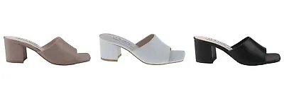 Info-1 Women Open Toe Slip On Block Chunky Low Heels Mules Pumps Slides Shoes • $19.99