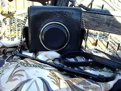 MICHAEL KORS Scout Black Snakeskin Embossed Camera Crossbody Bag Chain Strap • $17