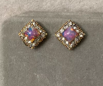 Vintage Fire Opal Glass Rhinestone Screw Back Earrings  • $14.50