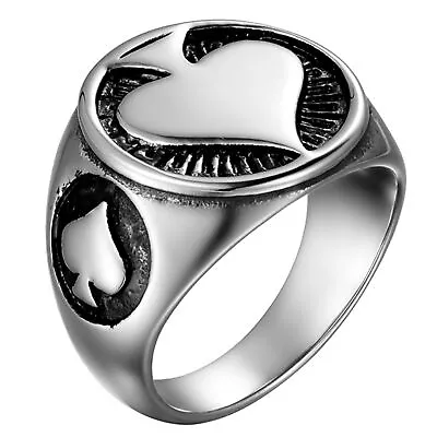 Men's Ace Of Spades Playing Poker Card Stainless Steel Ring Lucky Gambling Band • $10.99