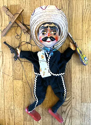 Vintage Mexican Bandito Bandit Puppet Marionette With Gun & Guitar Folk Art Toy • $13.99