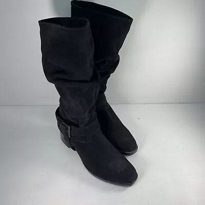 La Canadienne Stella Black Suede Leather Knee High Tall Riding Boots Womens 8.5 • $180