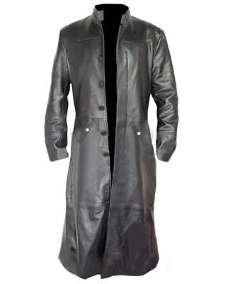 Men Real Black Or Brown Leather Goth Matrix Steampunk Trench Coat Van Helsing • $184.99