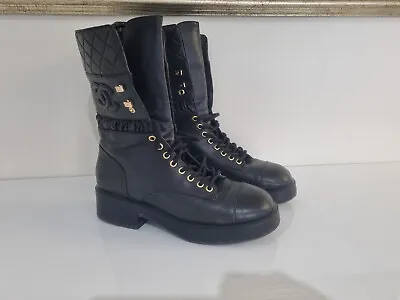 Chanel Black Leather Lace Up Boots Size 40 • £689.99