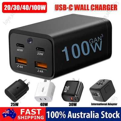 $14.99 • Buy 25W/30W/40W/100W Type C Fast Wall Charger USB-C Power Adapter For IPhone Samsung