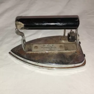 Vintage ACE Travel Iron 110V 250W Wooden Handle • $9.99