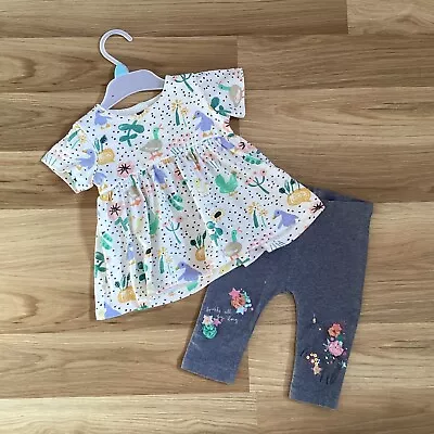 £2.25 • Buy Baby Girl Clothes 6-9 Months M&S Little Duck Spotty Smock Top & Next Leggings 