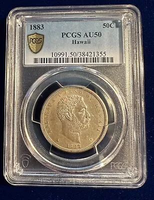 Hawaii Kalakaua I 1883 Half-dollar Coin Almost Uncirculated Certified Pcgs Au50 • $595