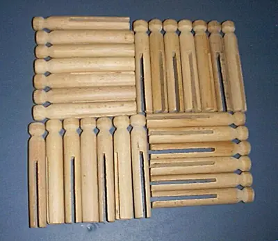 New Old Stock NOS Vintage Wooden Round WFlat Head Slotted Clothes Pins Lot Of 27 • $9.95