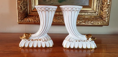 £40 • Buy Vintage Pair Of Coalport White & Gold Cornucopia Horn Of Plenty Bone China Vases