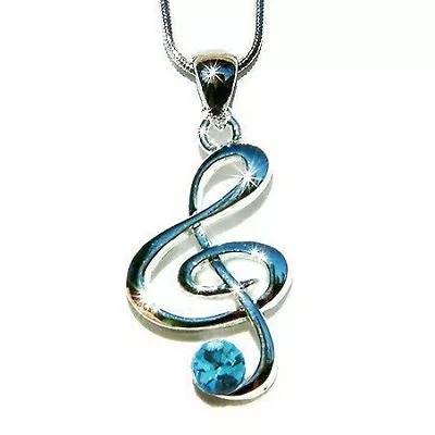 Blue TREBLE G CLEF Made With Swarovski Crystal MUSIC NOTE Musical Charm Necklace • $37