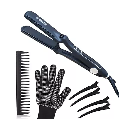Silver Titanium Flat Iron Straightener Digital Control 450F Hair Clips & Glove  • $19.95