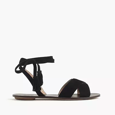 J.Crew Lux Lace-up Casual  Suede Sandal Black Size 7.5 G0958 *SOLD OUT* • $65