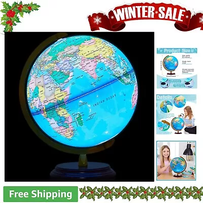 Large Illuminated World Globe With Stand - 13 Inch - Rotatable And Rewritable • $120.99