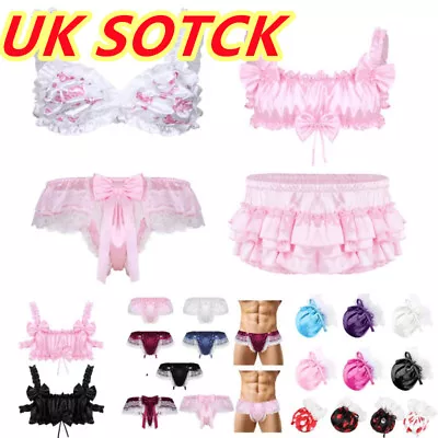 UK Mens Lingerie Sissy Panties Lace Bra Tops Boxer Briefs Gay Underwear Knickers • £7.35