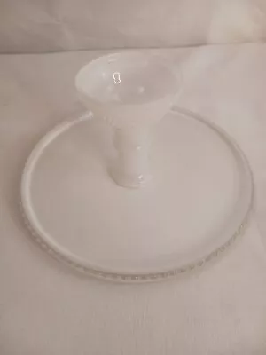 Vintage Medium Pedestal Fluted Cake Fruit Bowl Stand Milk Glass  • $35