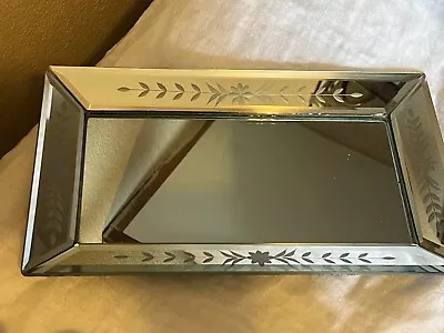 Vintage Etched Small Mirrored Vanity Tray 6.5” X 10.5” Rectangle • $18