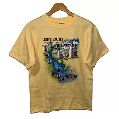 NWOT Vintage Lighthouses Of Delaware Yellow T Shirt Anvil Size Medium • $24.99