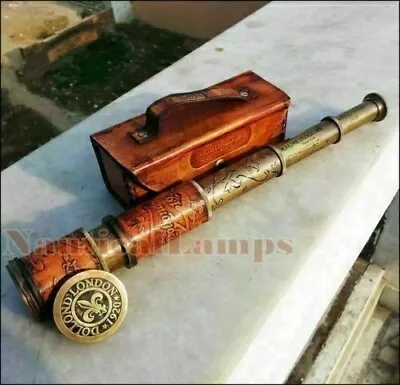 Antique Brass Telescope Marine Nautical Leather Pirate Spyglass Vintage Scope • $32.99