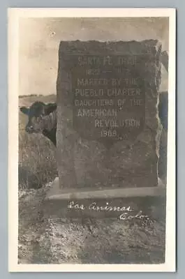 Santa Fe Trail Marker & Cow LAS ANIMAS Colorado RPPC Antique Monument Photo 1909 • $29.99