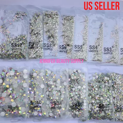 Crystal Ab Rhinestones Flat Back Clear Strass Stones For Nail Art | Us Seller • $5.79