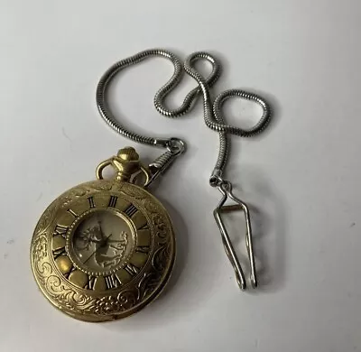 Vintage Majestron Quartz Pocket Watch Elk Hunting Theme Needs Battery • $19.99