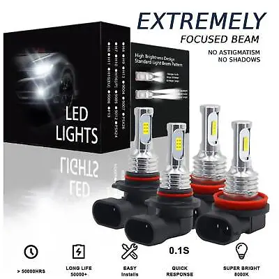 9005+H11 LED Headlights Kit Combo Bulbs 10000K High Low BEAM Super White Bright • $22.47