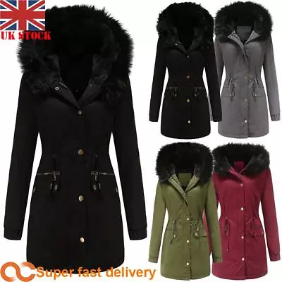 £7.89 • Buy Ladies Womens Girls Jacket Hooded Fleece Faux Fur Trench Parka Coat Plus Size