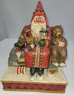 P Schifferl Woodland Santa & Forest Friends Sitting On Log Figurine Signed • $69.99