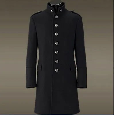 Mens German Thick Wool Single-breasted Military Uniform Trench Coat Overwear Sz • $76.55