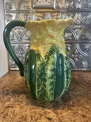 Vintage Majolica Hand Painted Pitcher Italy Floral Daffodils Yellow Green • $28