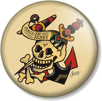 Sailor Jerry Design Skull & Dagger 1  25mm Pin Button Badge Tattoo Retro Kitsch • £0.99