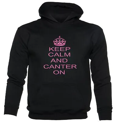 Keep Calm & Canter Pony Horse Riding Girls Funny Kids Hoodie • £15.95