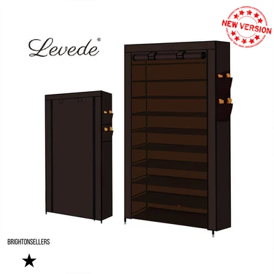 $51.59 • Buy Levede 10 Tier Shoe Rack Portable Storage Cabinet Organiser Wardrobe Brown Cover