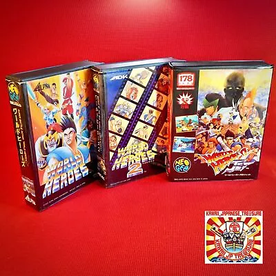Lot 3 Neo Geo AES World Heroes 1 2 2Jet ROM Cartridge W/Box W/Instruction Japan • $482.78
