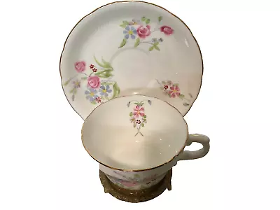 Vintage White Floral Hammersley English Bone China Teacup And Saucer Set • $14