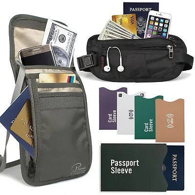 $18.04 • Buy RFID Travel ANTI-THEFT Set - Neck Pouch Passport Holder Waist Bag ID Card Sleeve