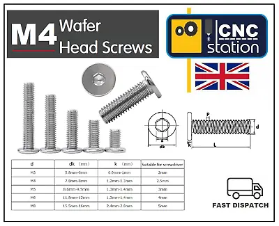 M4 Ultra Thin Wafer Flat Head Low Profile Screws Bolt Allen Key Stainless Steel • £2.64