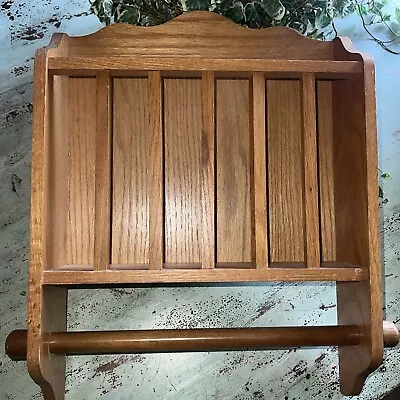 Oak Wood Towel Magazine Rack Wall Mounted 4 X 14 X 18  Tall • $18.99