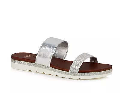 Faith By Debenhams Womens Jessa UK 4 EU 37 Silver Sparkly Leather Mule Sandals • £21.99