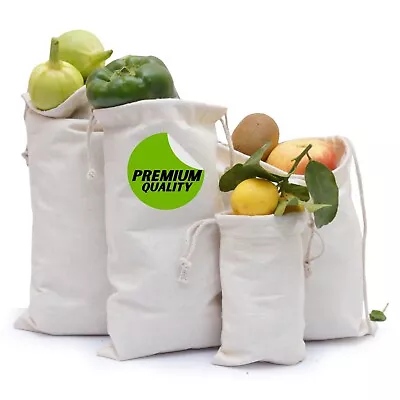 100% Cotton Reusable Produce Muslin Bags – Multipurpose Drawstring Storage Pouch • $104.99