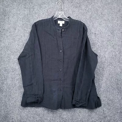 Talbots Shirt Womens 14 Black Linen Top Long Sleeve Button Up Mandarin Collar • $19.99